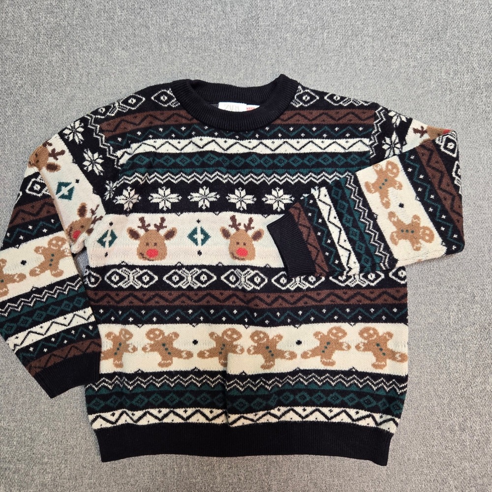 Holiday Sweater Kids Size 4-5 Years Reindeer Gingerbread Christmas Striped